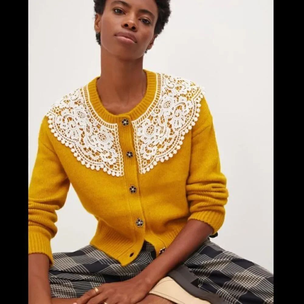 Anthropologie Maeve Lace Collar Cardigan Sweater NWT